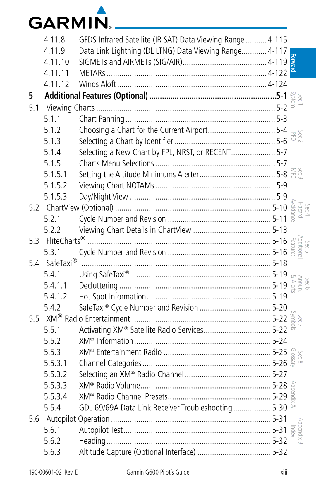 Garmin G600 manual 11.8, 11.9, 11.10, 11.11, 11.12 