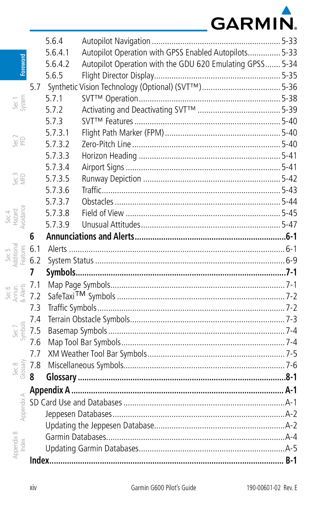 Garmin G600 manual 4.1, 4.2, 3.5, 3.6, 3.7, 3.8, 3.9 