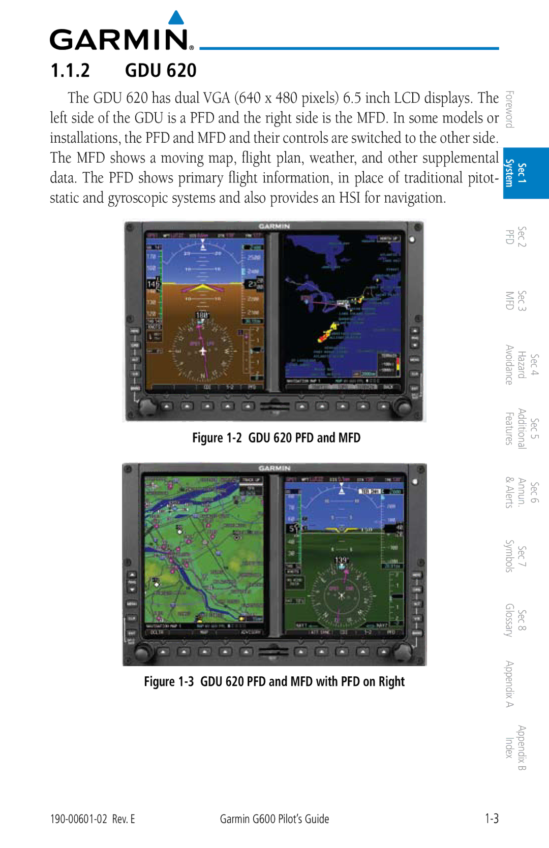 Garmin G600 manual 2 GDU, GDU 620 PFD and MFD 