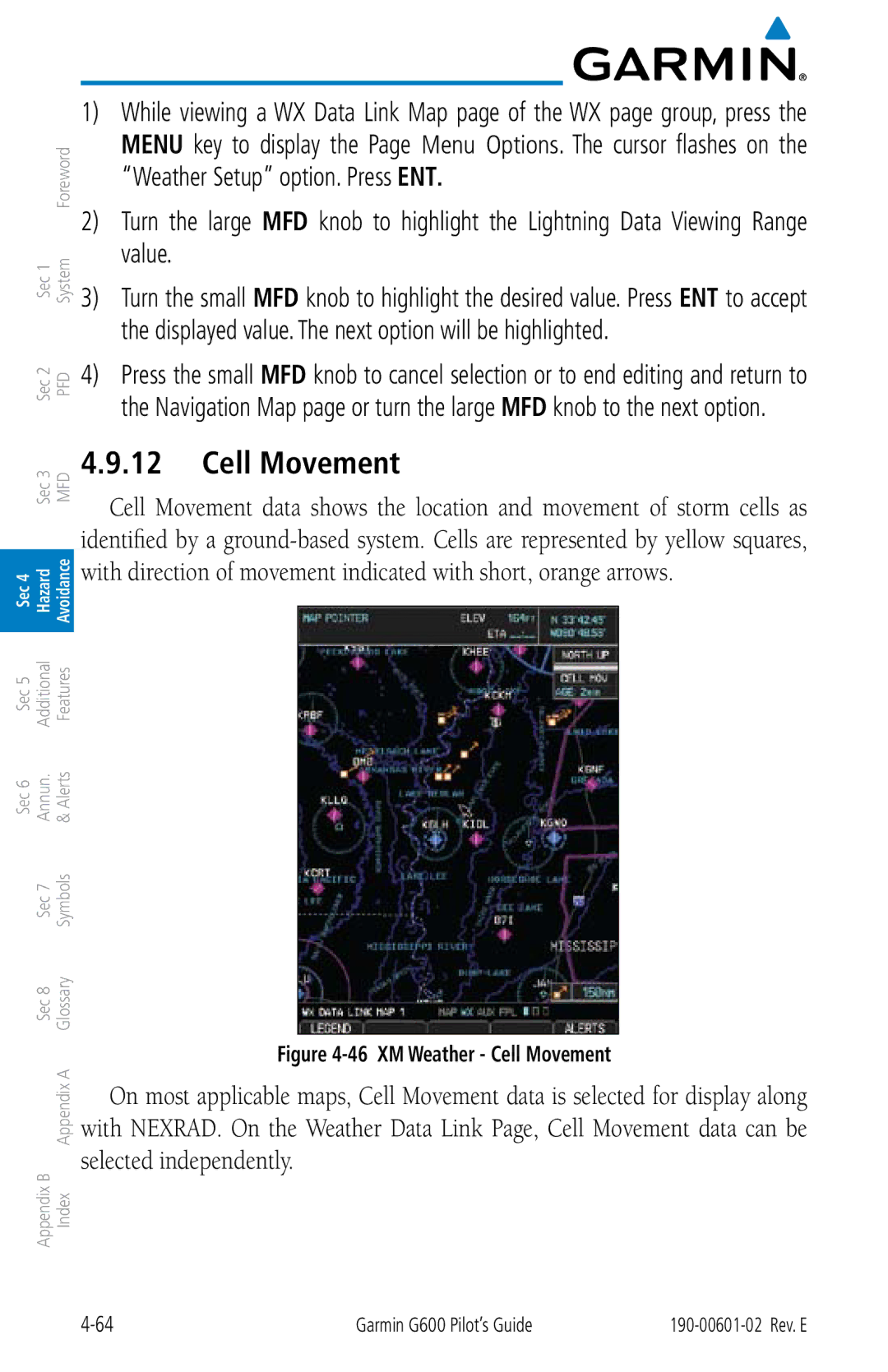 Garmin G600 manual XM Weather Cell Movement 