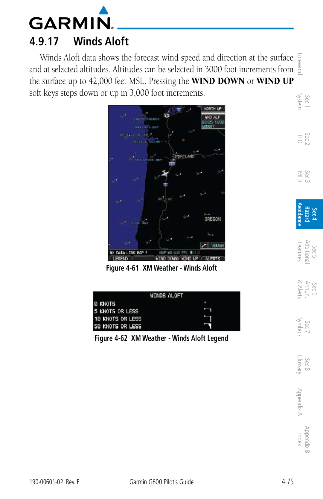 Garmin G600 manual XM Weather Winds Aloft 