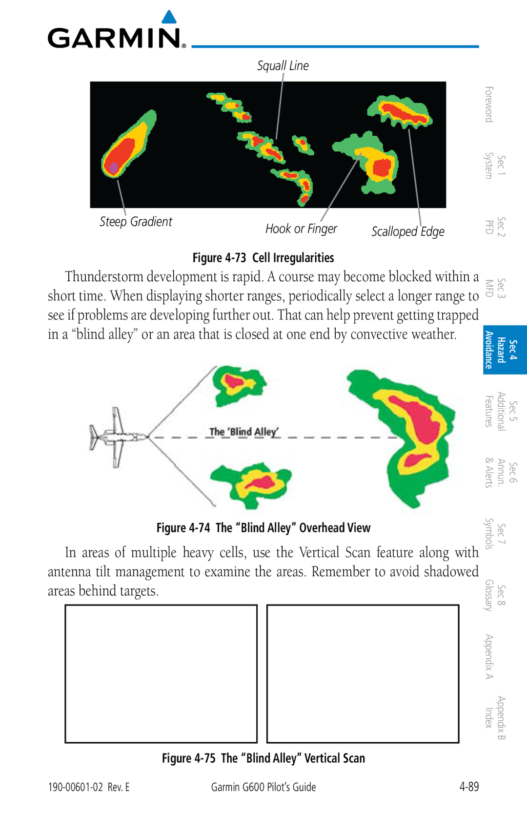 Garmin G600 manual Squall Line Steep Gradient Hook or Finger, Cell Irregularities 