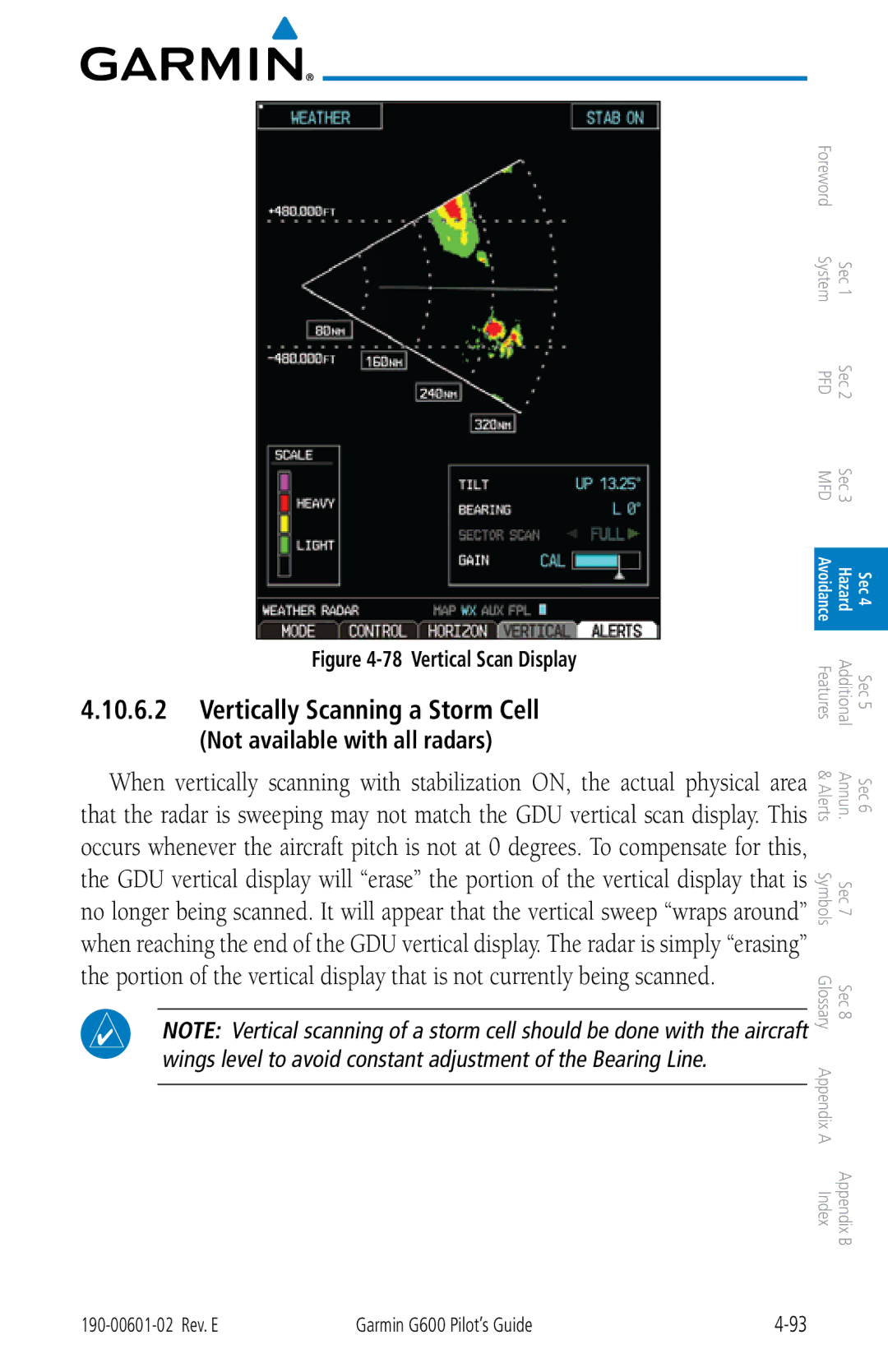 Garmin G600 manual Vertically Scanning a Storm Cell, Not available with all radars 