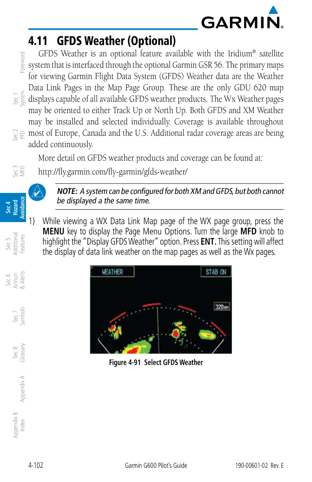 Garmin G600 manual Gfds Weather Optional, Select Gfds Weather 