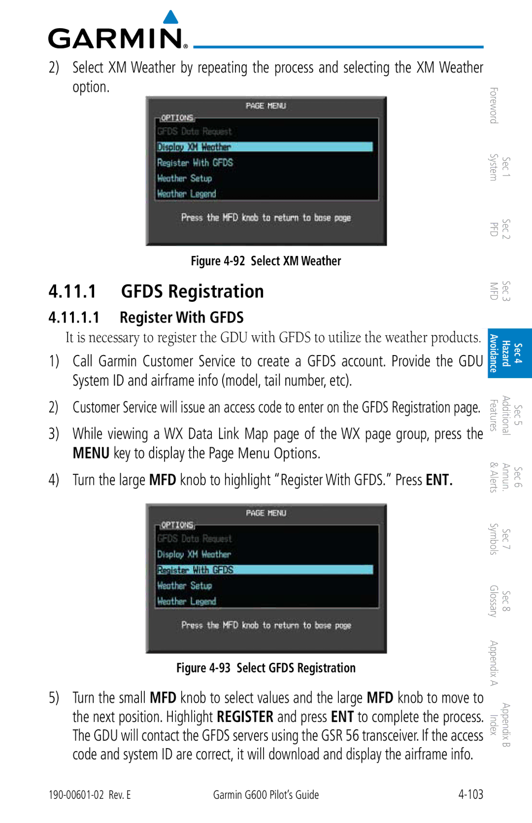 Garmin G600 manual Gfds Registration, Register With Gfds 