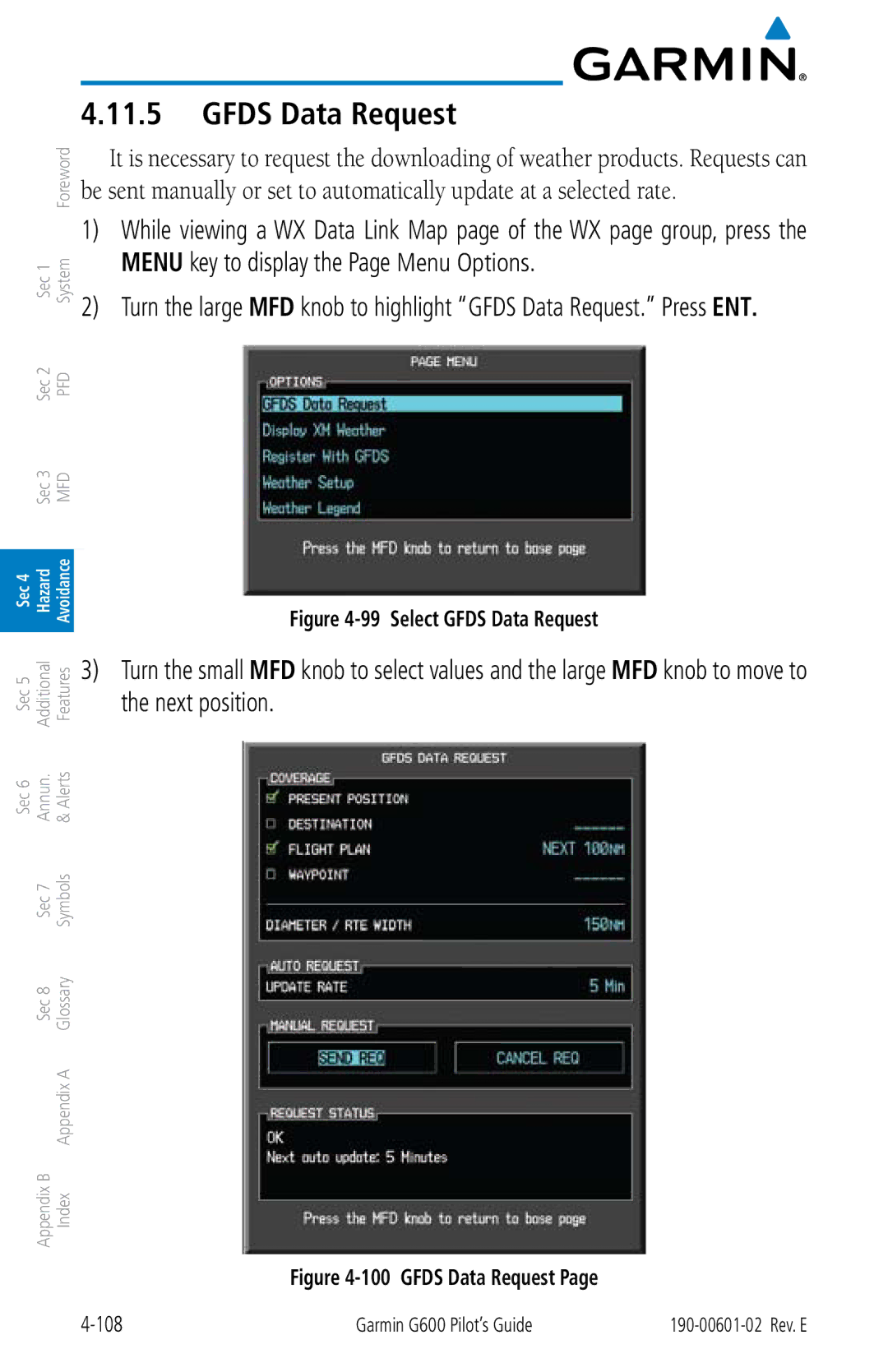 Garmin G600 manual Select Gfds Data Request 