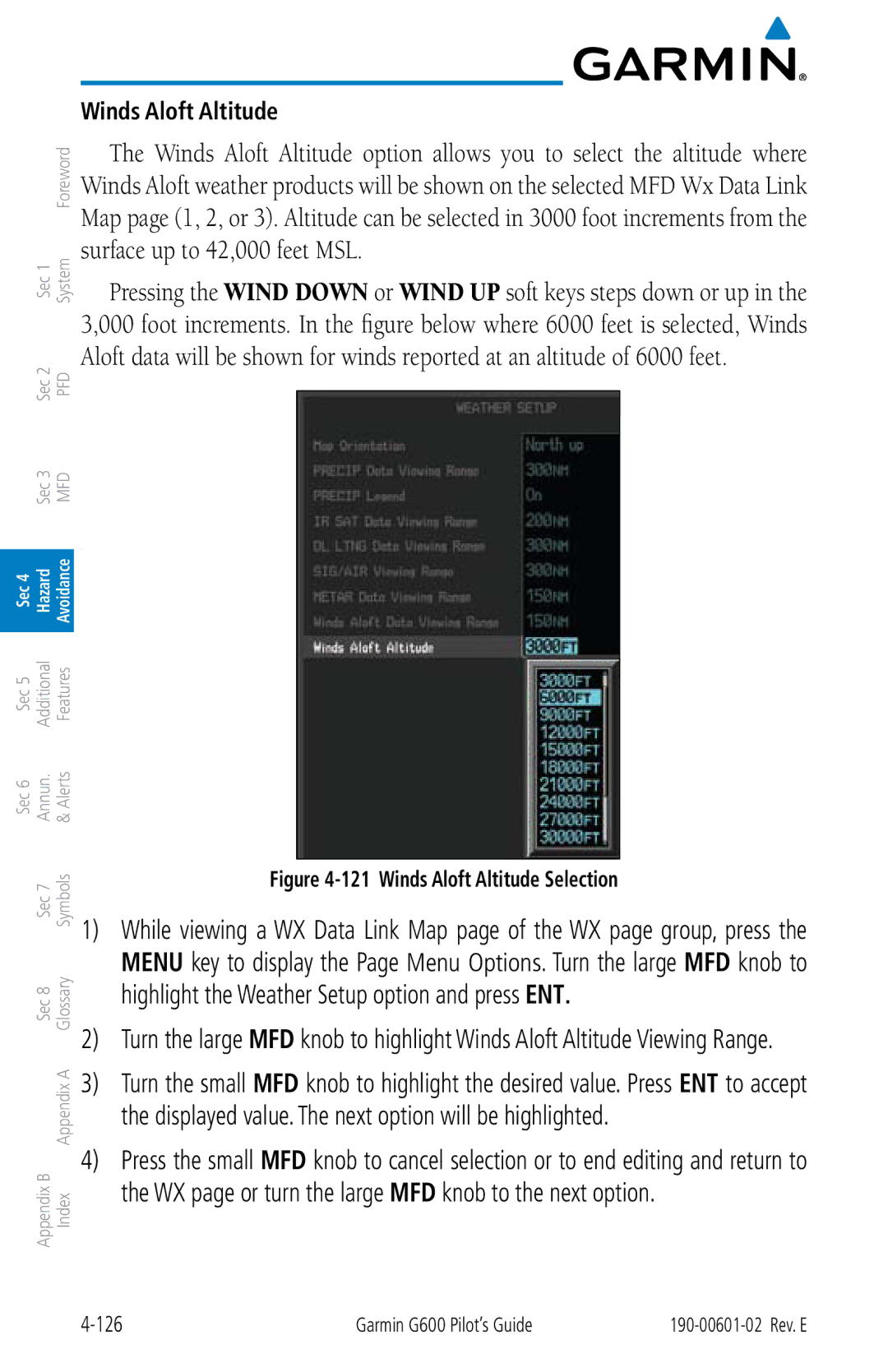 Garmin G600 manual Winds Aloft Altitude Selection 