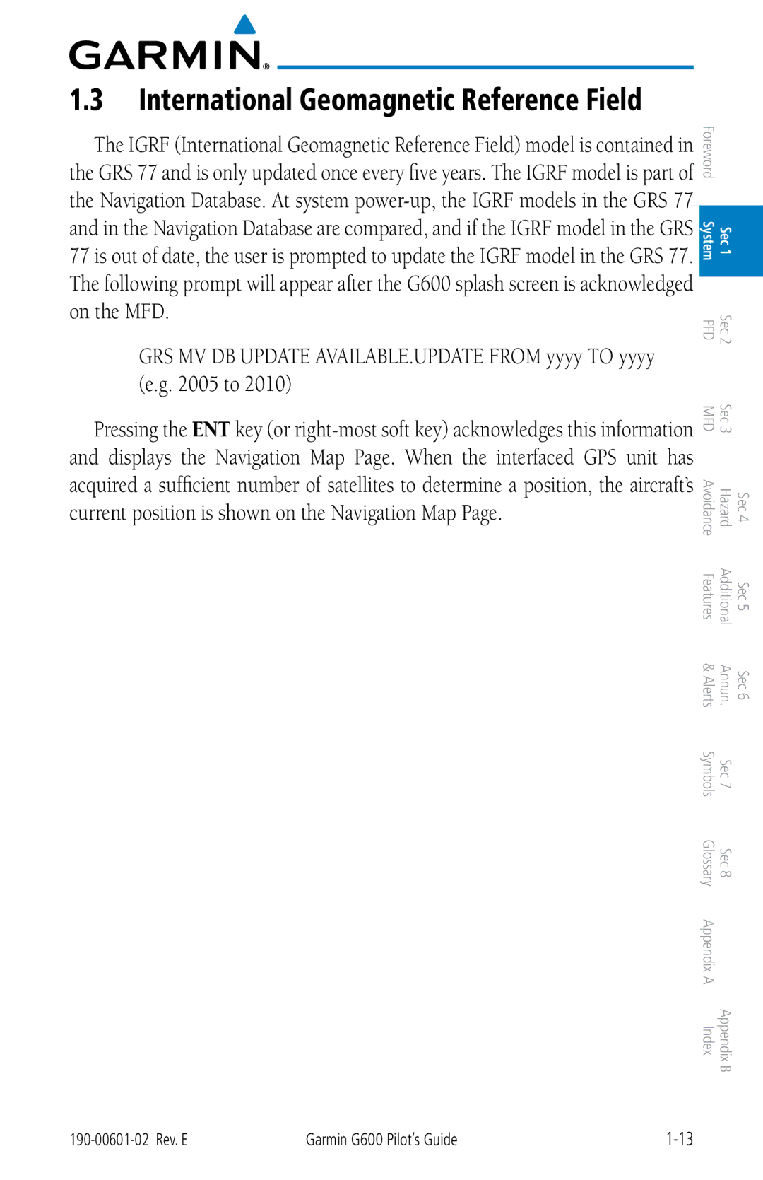 Garmin G600 manual International Geomagnetic Reference Field 