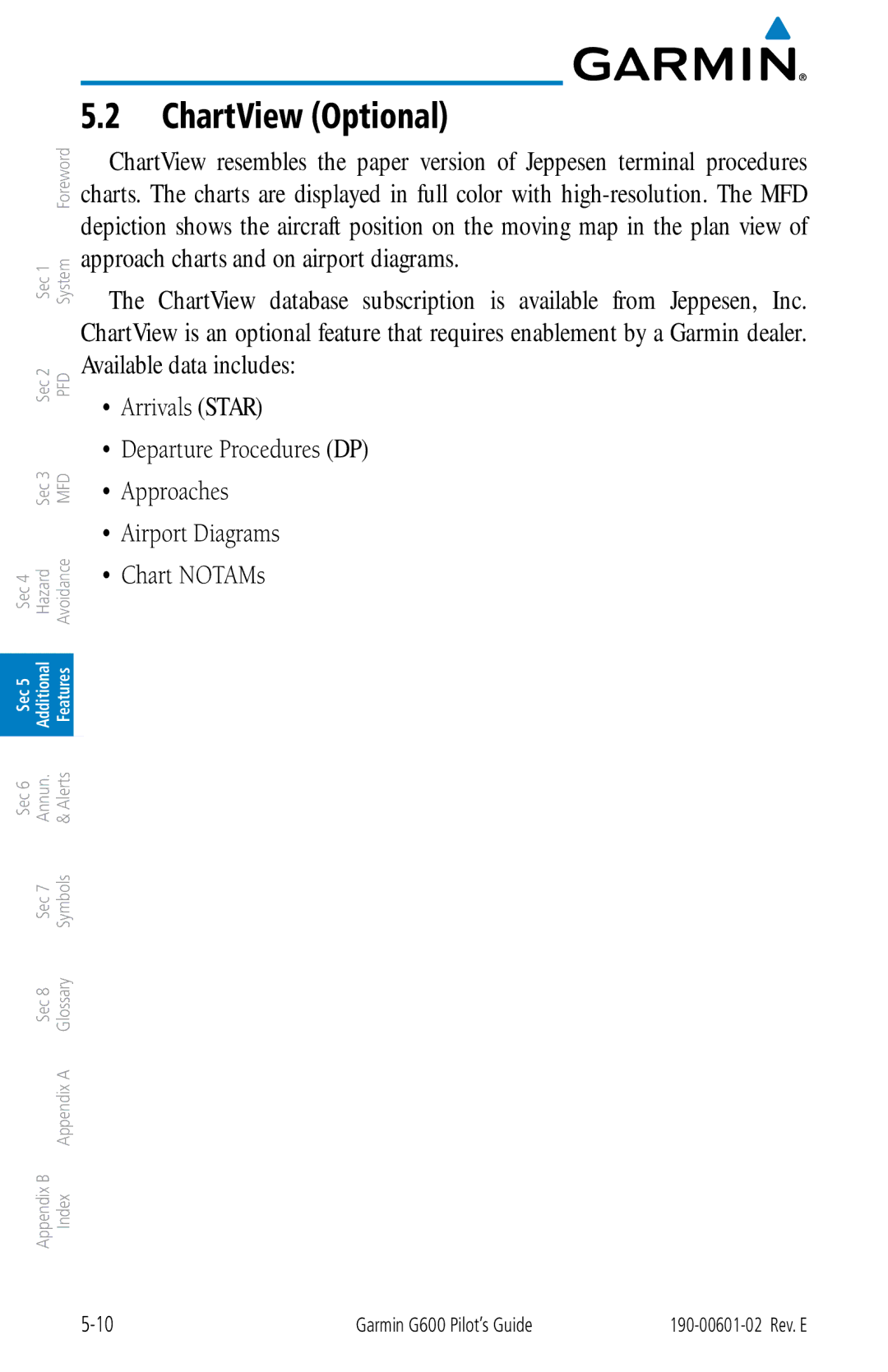 Garmin G600 manual ChartView Optional, Chart NOTAMs 