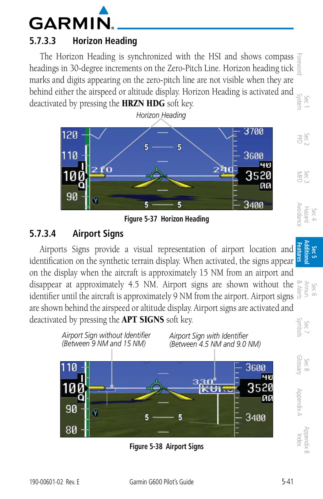 Garmin G600 manual Horizon Heading, Airport Signs 