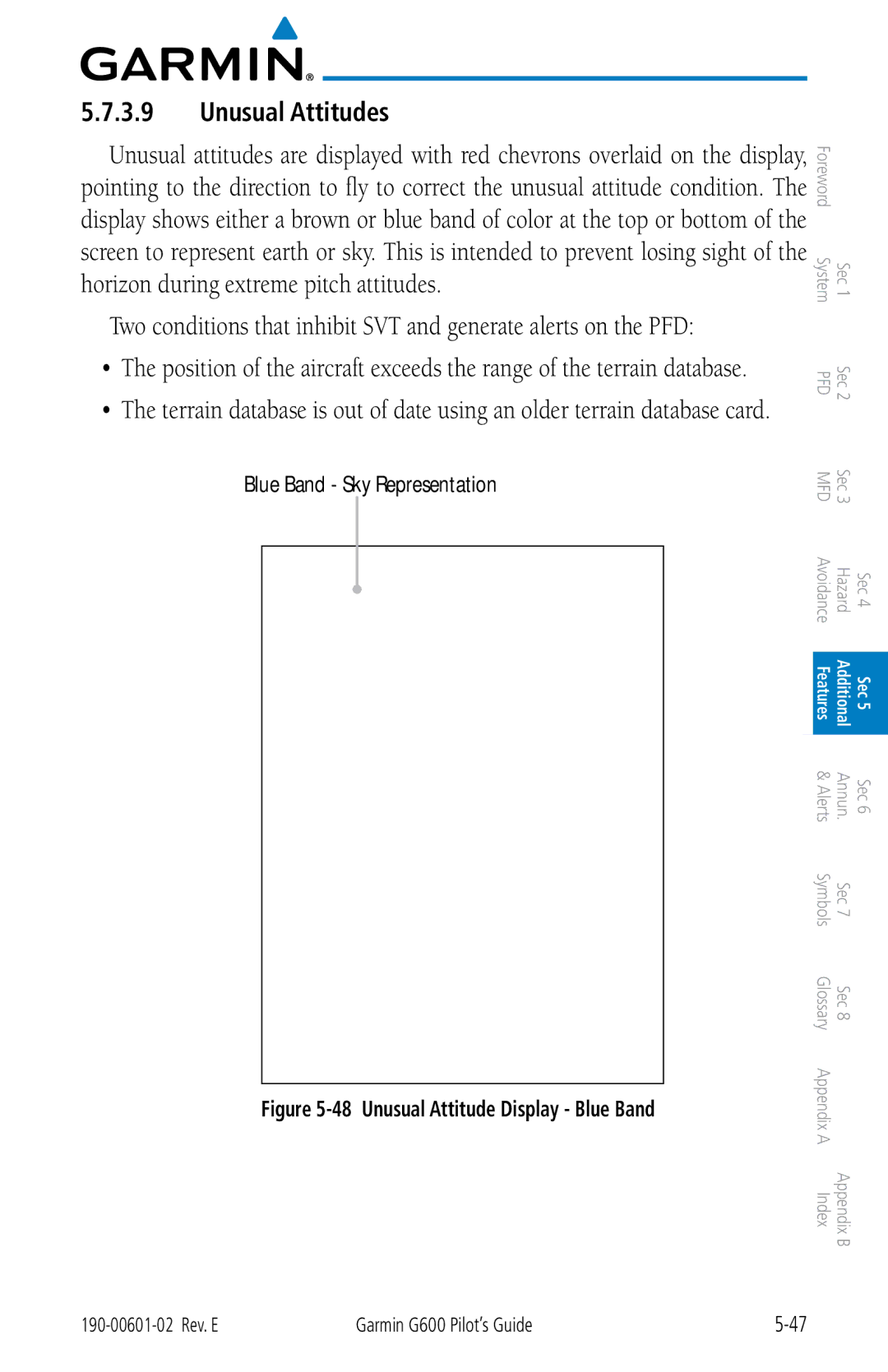 Garmin G600 manual Unusual Attitudes, Blue Band Sky Representation 