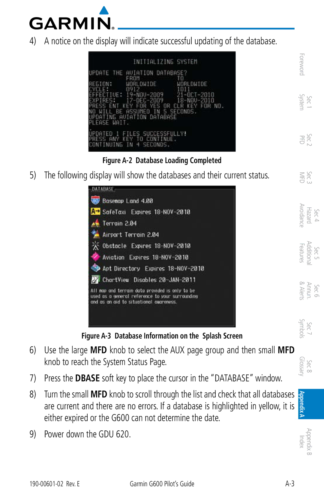 Garmin G600 manual Power down the GDU, Figure A-2 Database Loading Completed 