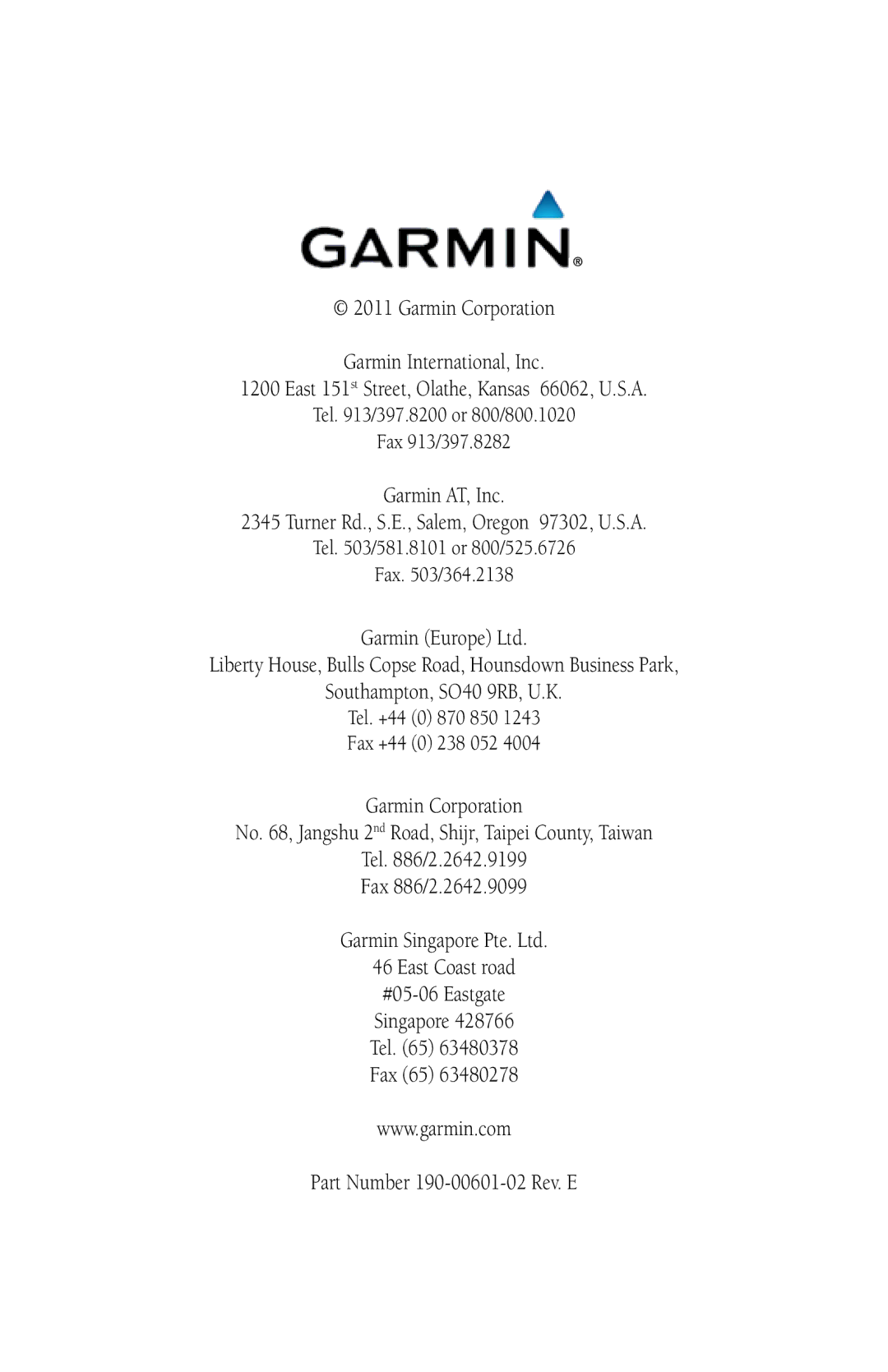 Garmin G600 manual #05-06 Eastgate 