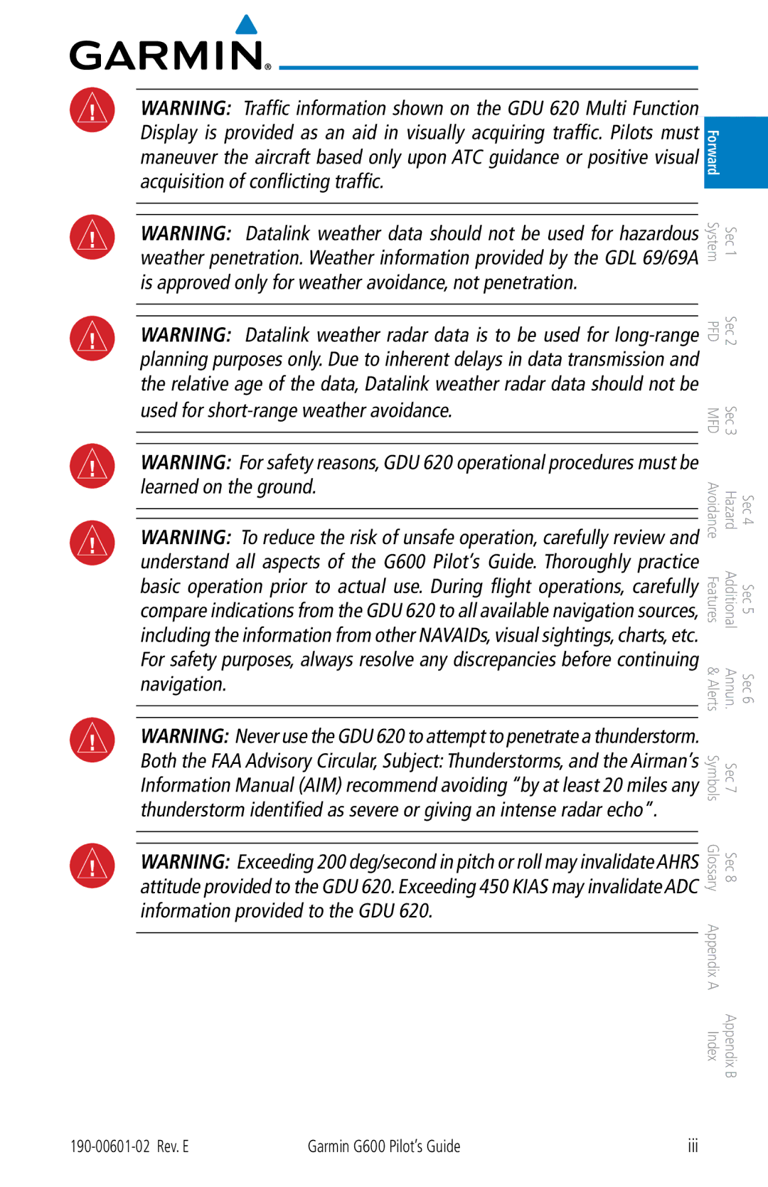 Garmin G600 manual Iii 