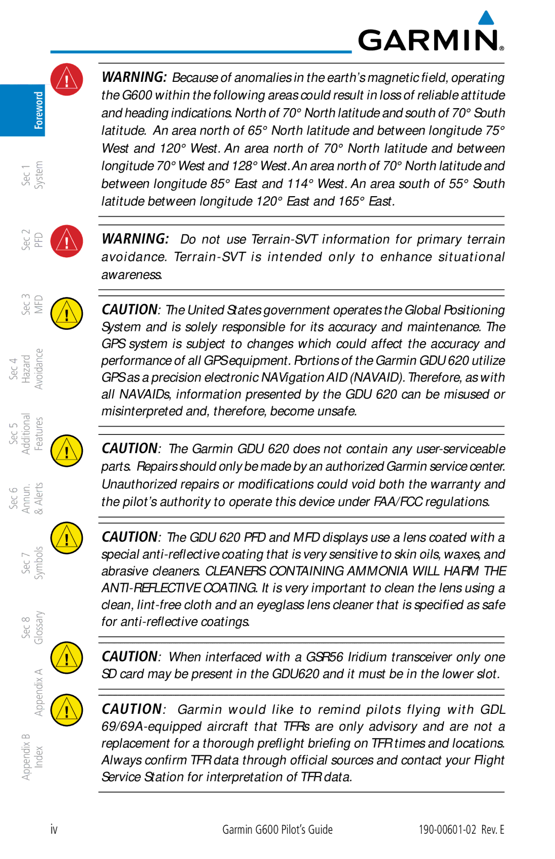 Garmin G600 manual System Foreword 