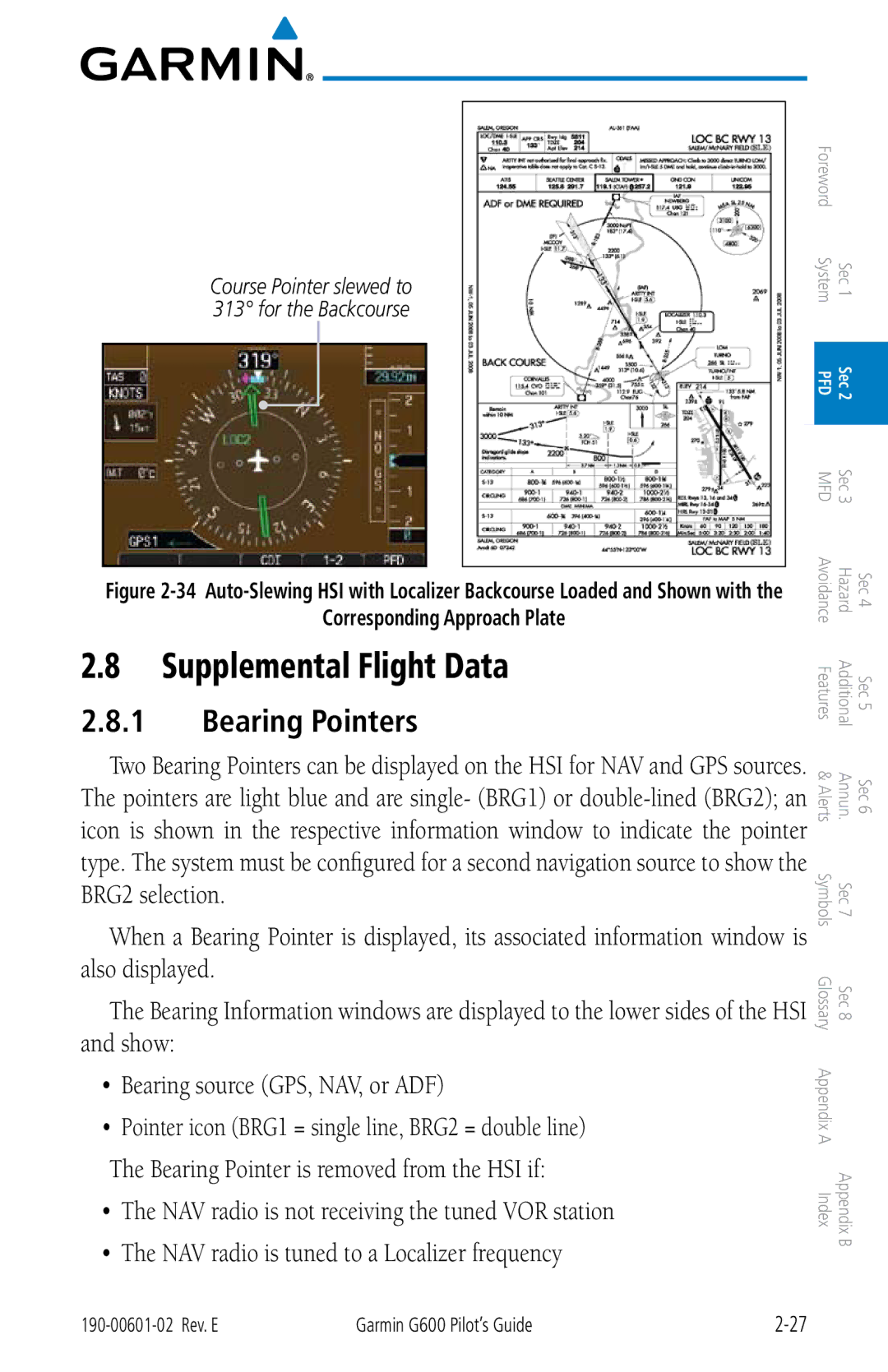 Garmin G600 manual Supplemental Flight Data, Bearing Pointers, Corresponding Approach Plate 