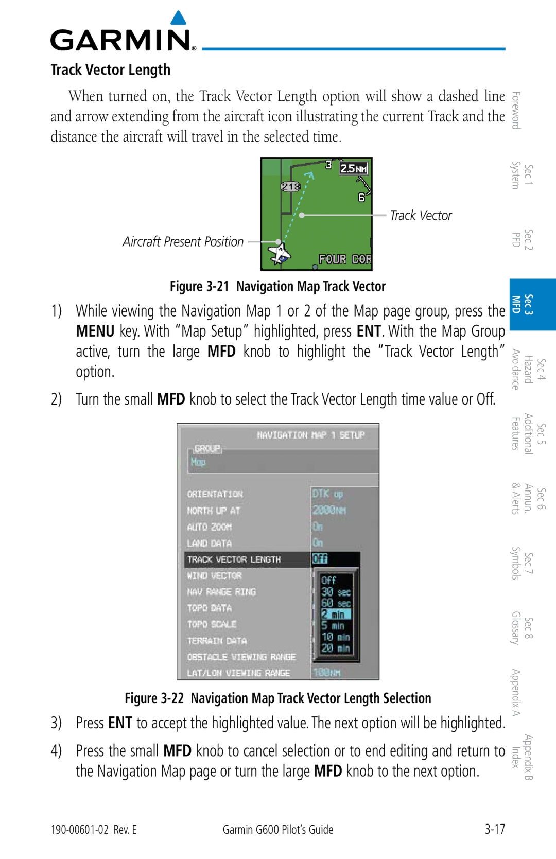 Garmin G600 manual Track Vector Length, Track Vector Aircraft Present Position 