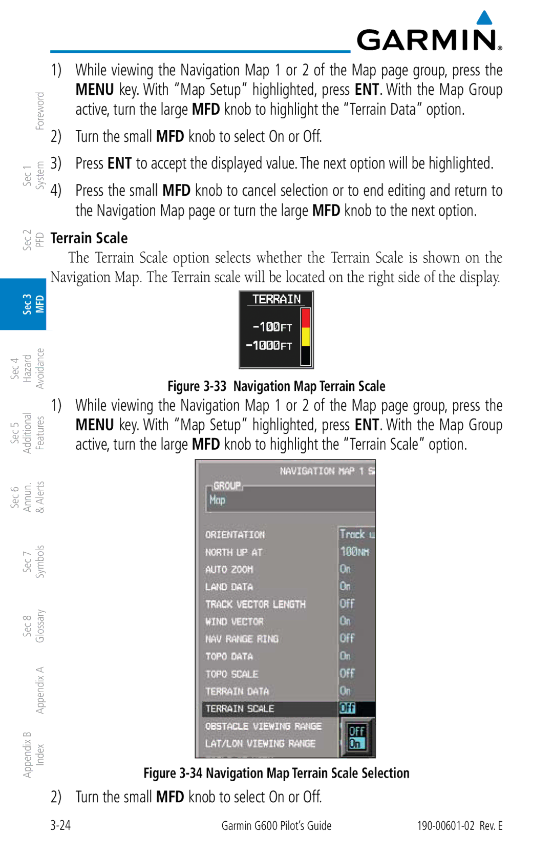 Garmin G600 manual Navigation Map Terrain Scale 