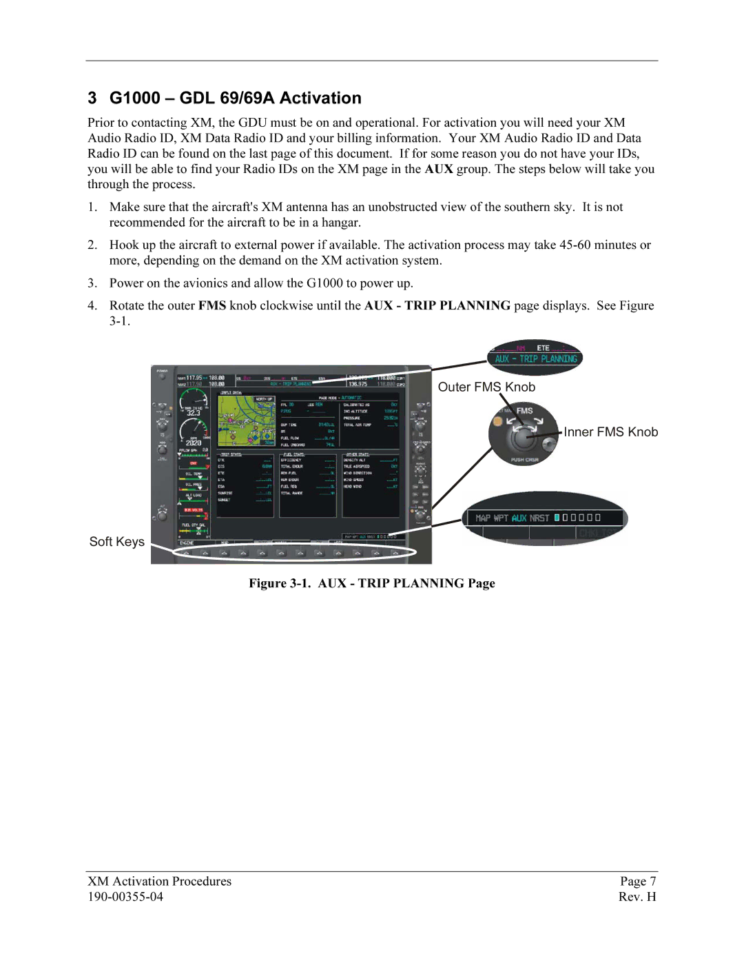 Garmin manual G10002B- GDL 69/69A Activation, AUX Trip Planning XM Activation Procedures 190-00355-04 