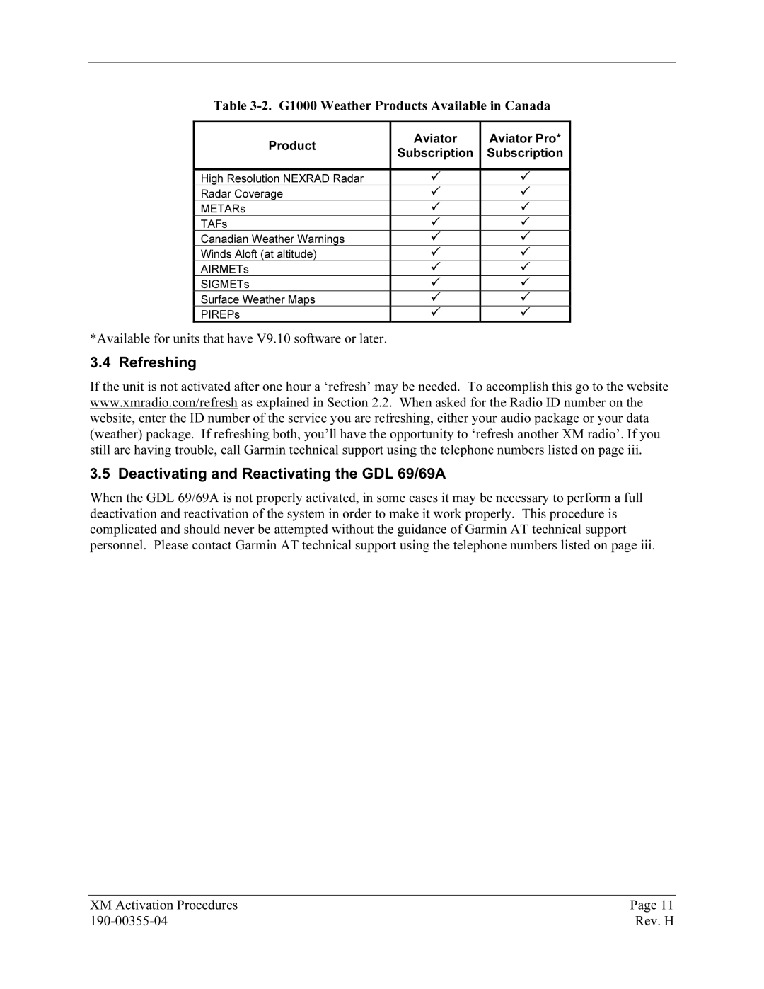 Garmin manual Refreshing15B Deactivating16Band Reactivating the GDL 69/69A 