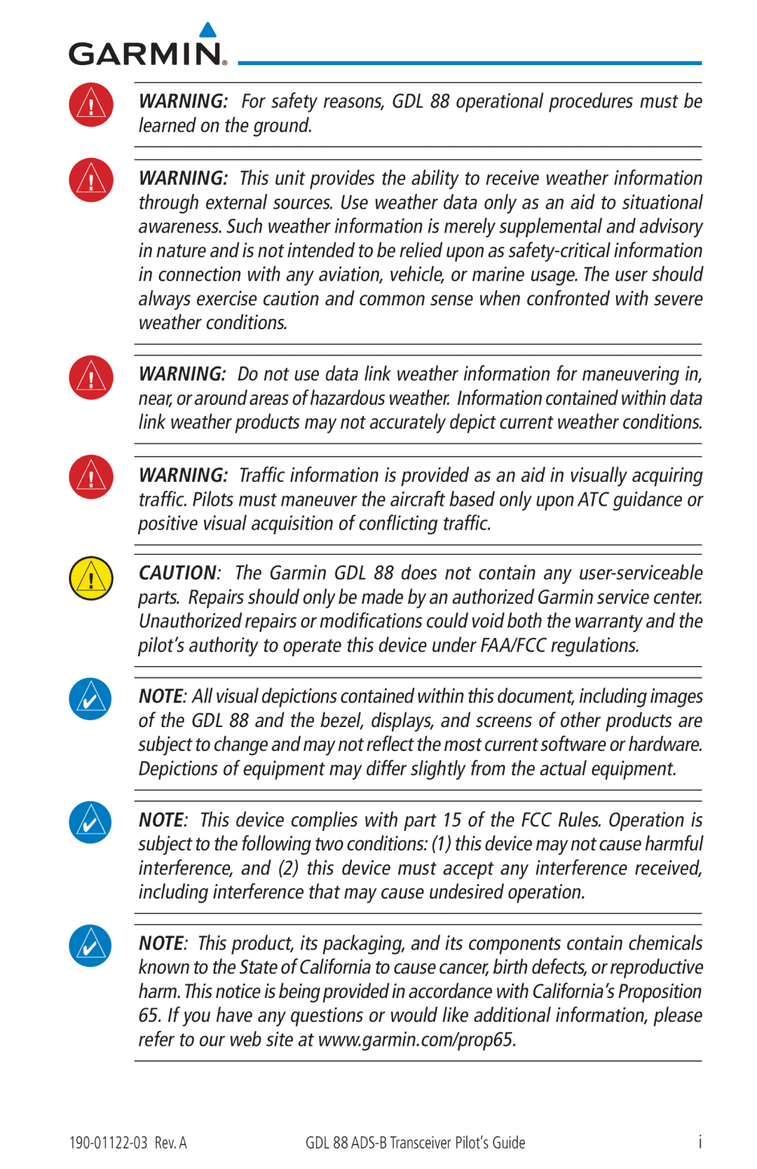 Garmin manual 190-01122-03 Rev. a GDL 88 ADS-B Transceiver Pilot’s Guide 