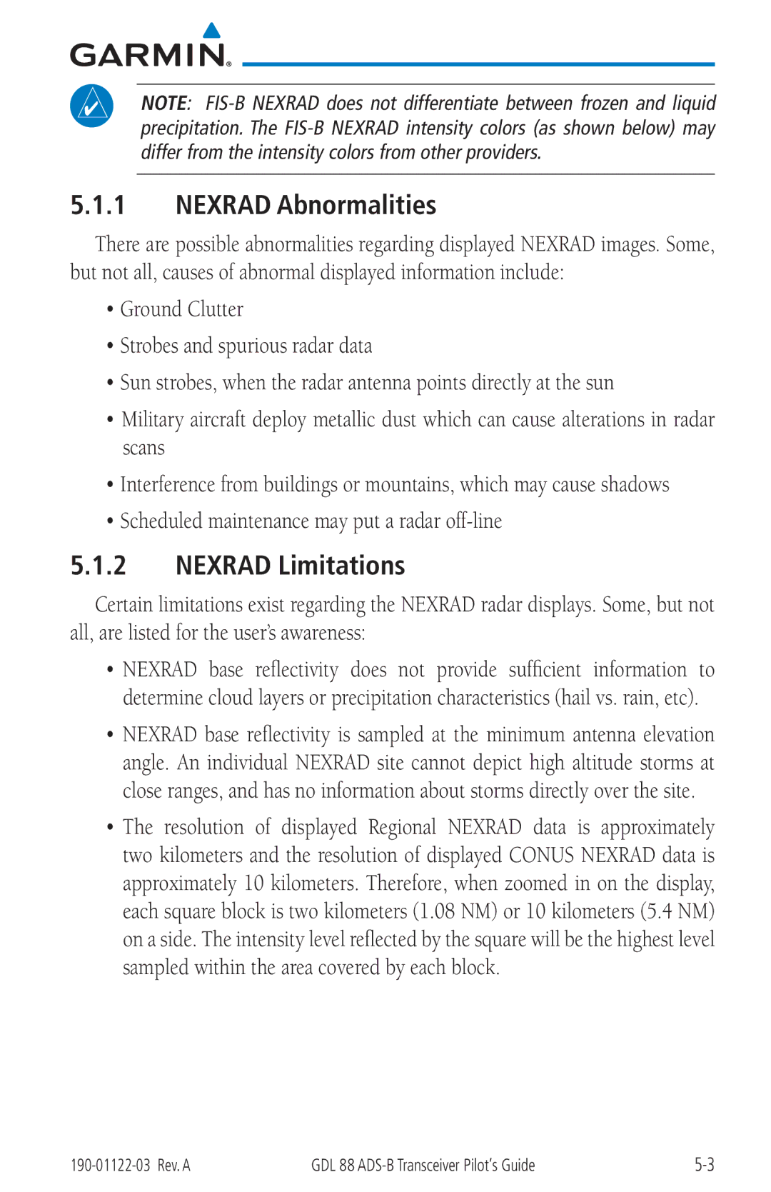 Garmin GDL 88 manual Nexrad Abnormalities, Nexrad Limitations 