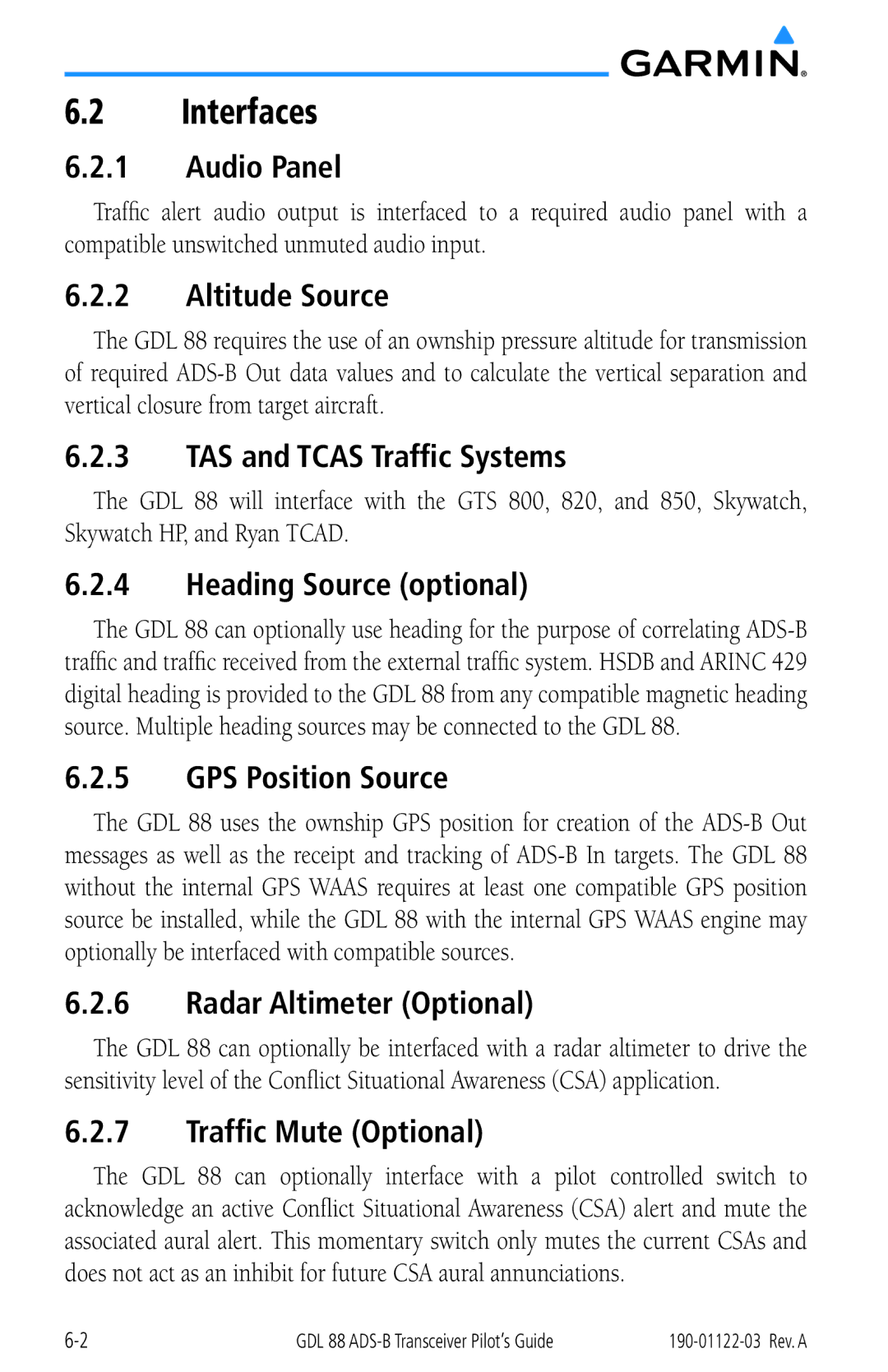 Garmin GDL 88 manual Interfaces 