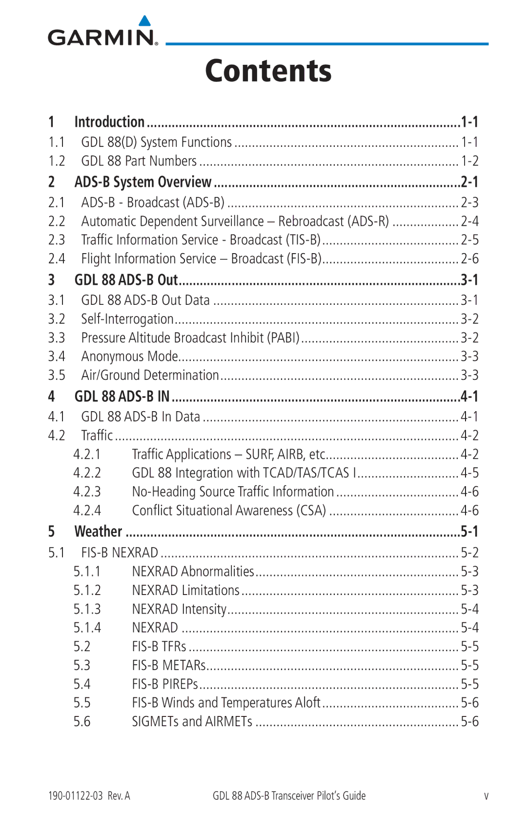 Garmin GDL 88 manual Contents 