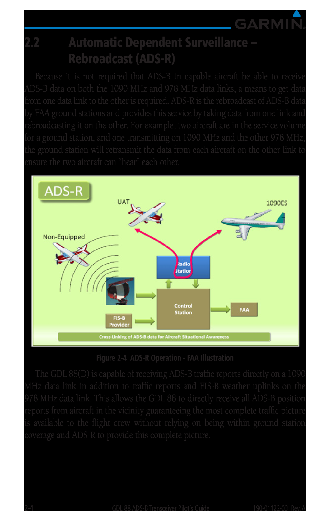 Garmin GDL 88 manual Automatic Dependent Surveillance Rebroadcast ADS-R, 4 ADS-R Operation - FAA Illustration 