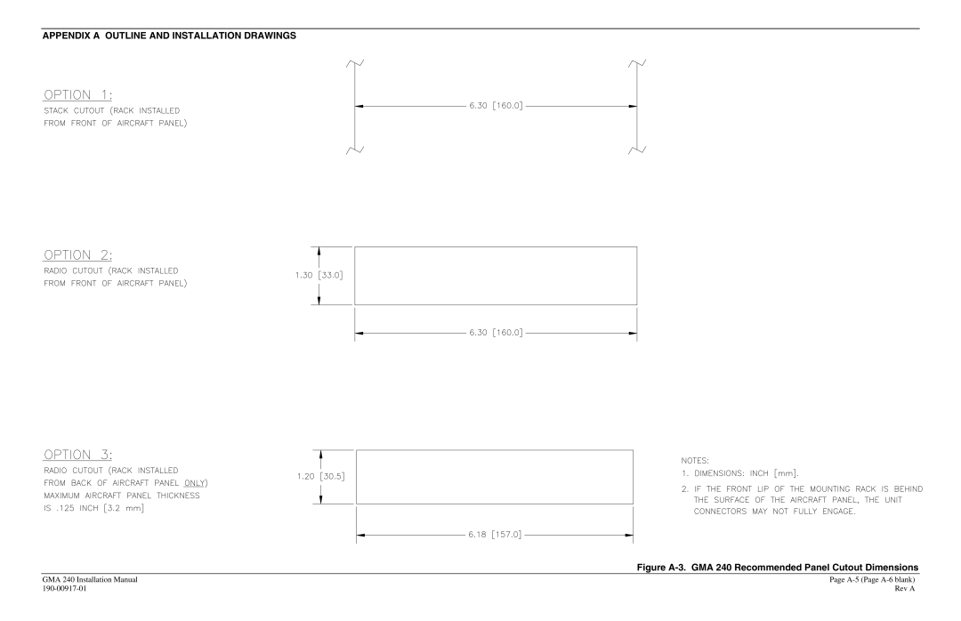 Garmin installation manual Figure A-3. GMA 240 Recommended Panel Cutout Dimensions 