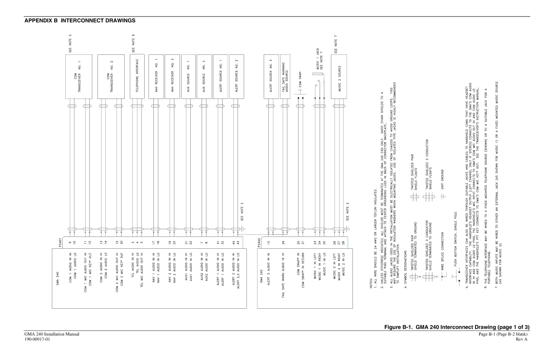 Garmin GMA 240 installation manual Appendix B Interconnect Drawings 