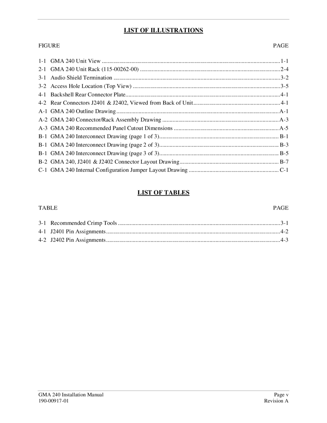 Garmin GMA 240 installation manual List of Illustrations 