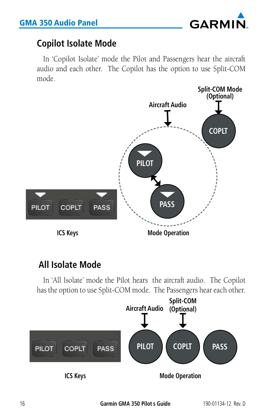 Garmin GMA 350 manual Copilot Isolate Mode, All Isolate Mode 