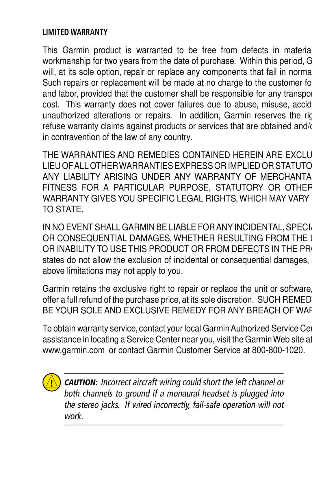 Garmin GMA 350 manual Limited Warranty 