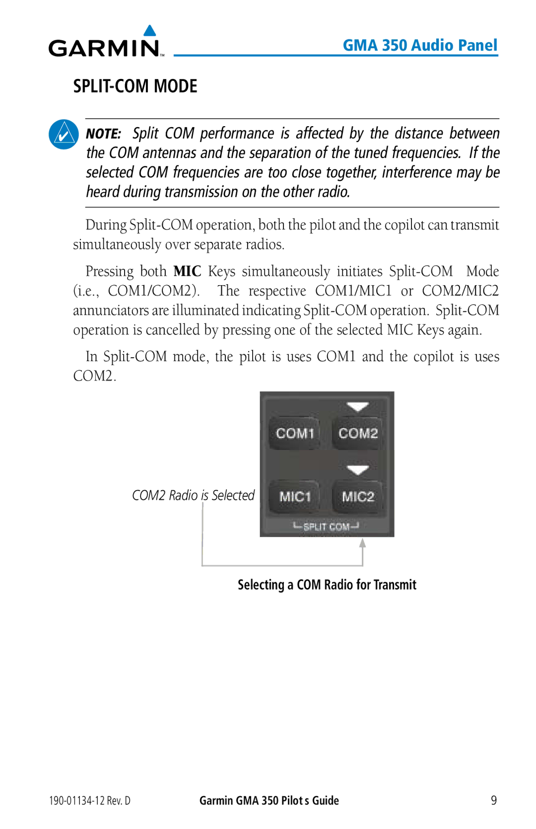 Garmin GMA 350 manual SPLIT-COM Mode 