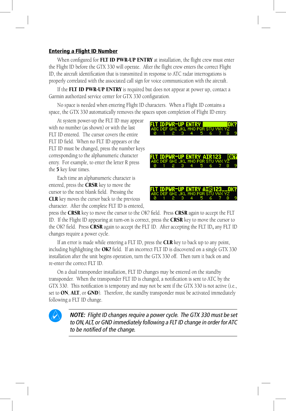 Garmin GTX 330 manual Entering a Flight ID Number 