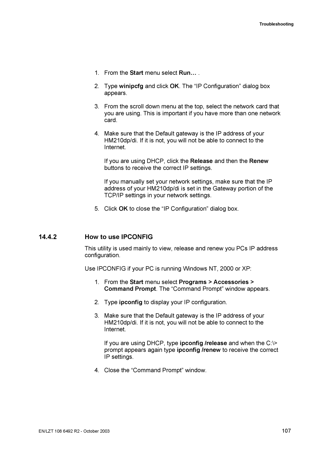 Garmin HM210DP/DI manual How to use Ipconfig 