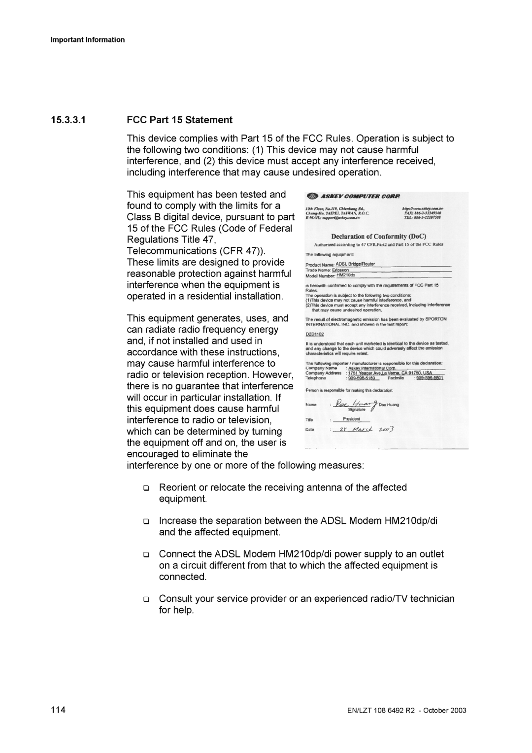 Garmin HM210DP/DI manual FCC Part 15 Statement 