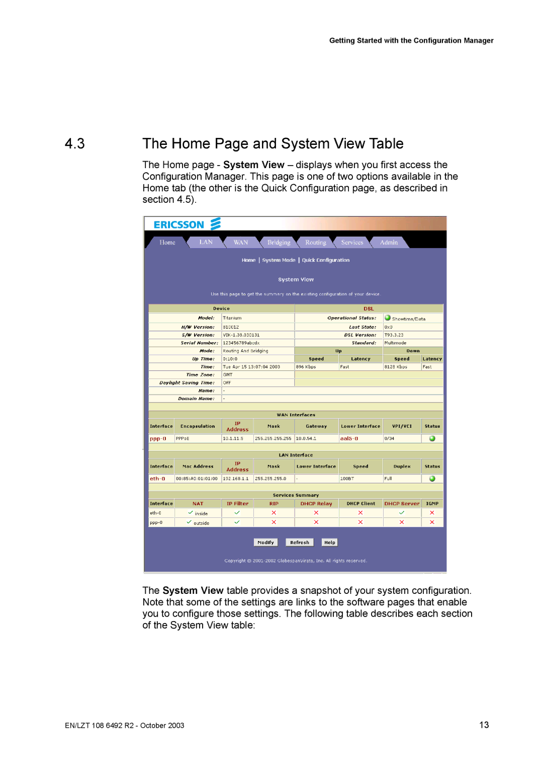 Garmin HM210DP/DI manual Home Page and System View Table 