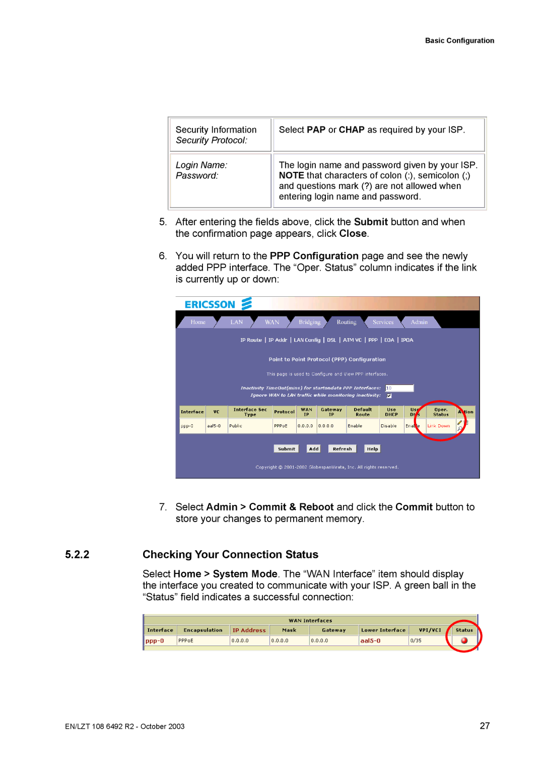 Garmin HM210DP/DI manual Checking Your Connection Status, Security Protocol Login Name Password 