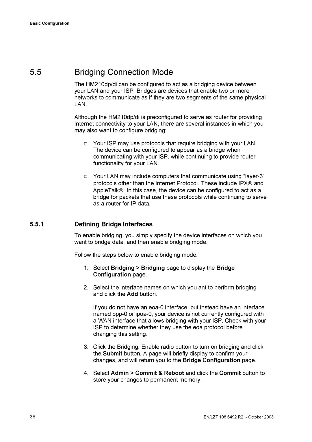 Garmin HM210DP/DI manual Bridging Connection Mode, Defining Bridge Interfaces 