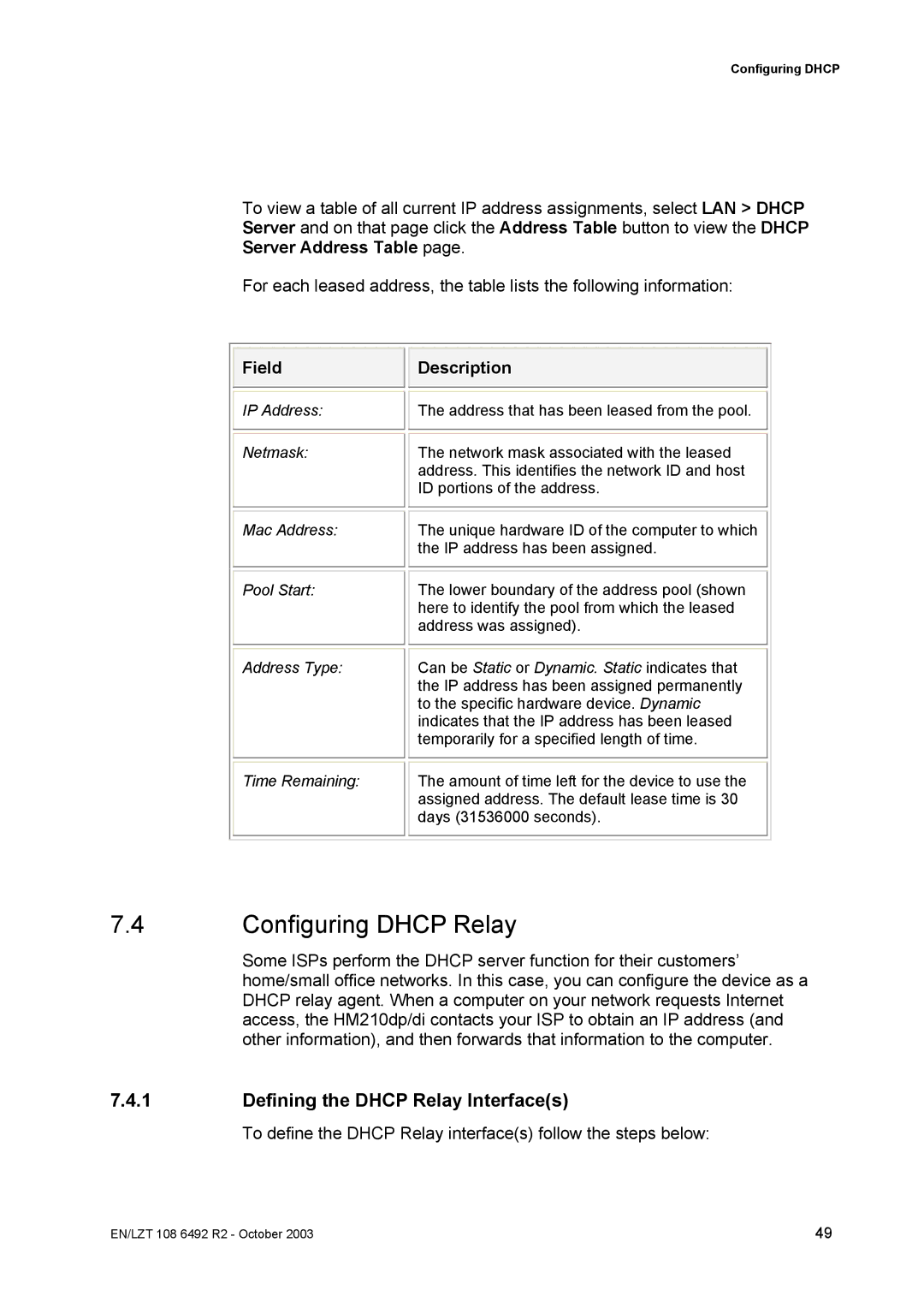 Garmin HM210DP/DI manual Configuring Dhcp Relay, Defining the Dhcp Relay Interfaces 