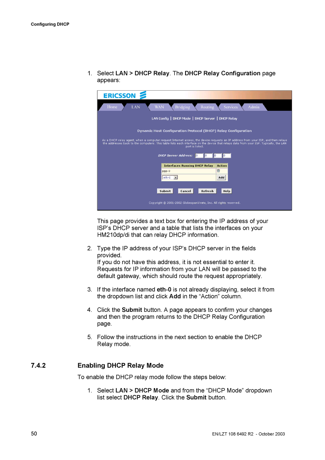 Garmin HM210DP/DI manual Enabling Dhcp Relay Mode 