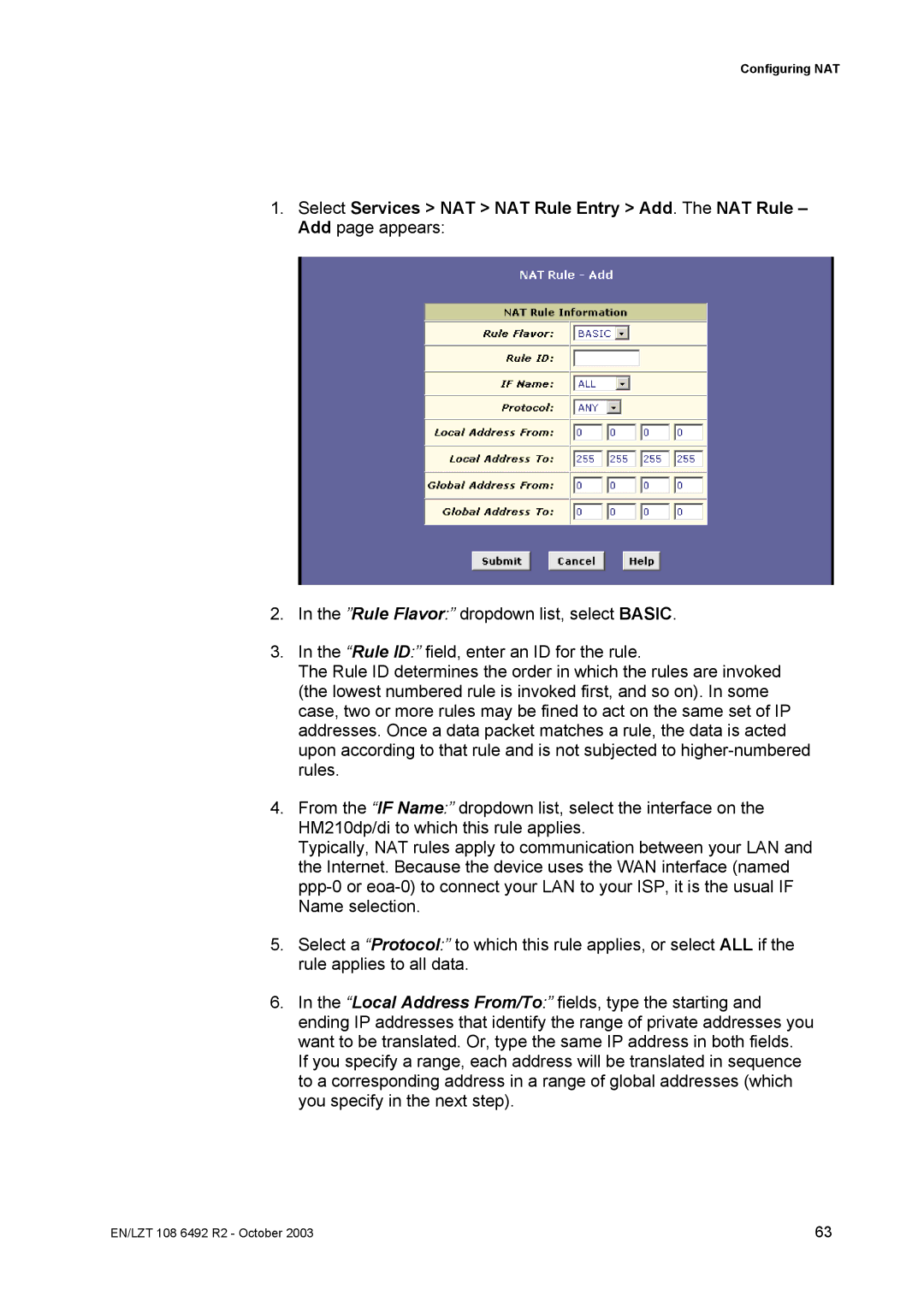 Garmin HM210DP/DI manual Configuring NAT 