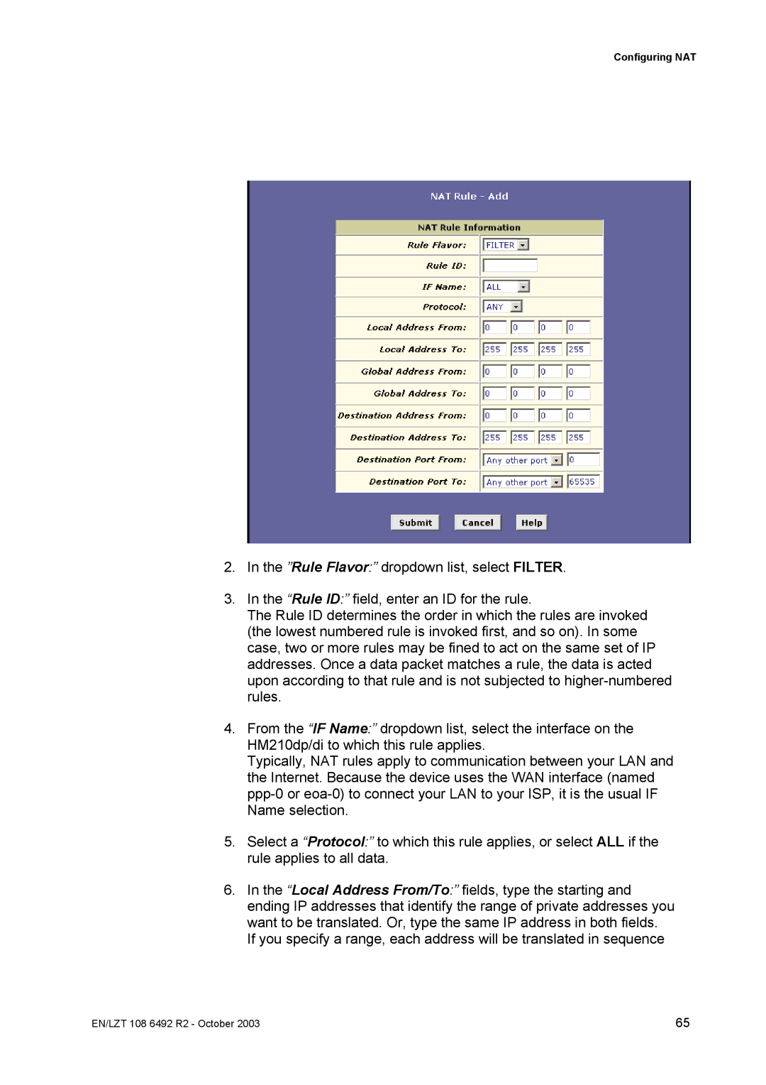 Garmin HM210DP/DI manual Configuring NAT 