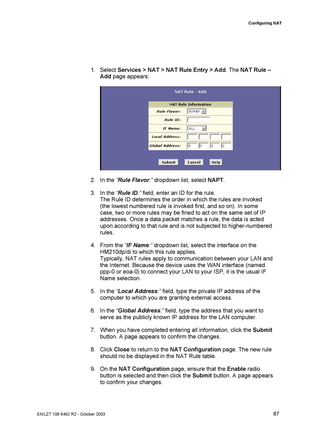 Garmin HM210DP/DI manual Configuring NAT 