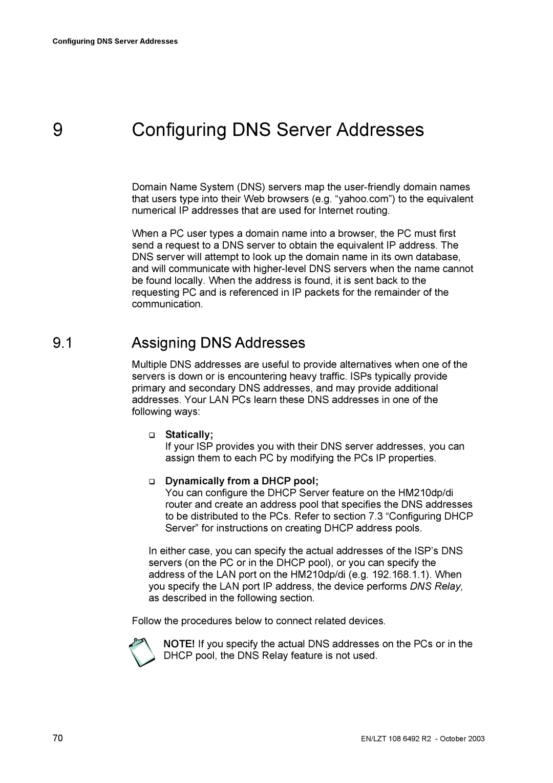 Garmin HM210DP/DI Configuring DNS Server Addresses, Assigning DNS Addresses, Statically, Dynamically from a Dhcp pool 