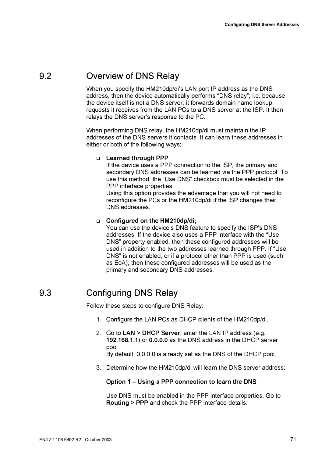 Garmin HM210DP/DI manual Overview of DNS Relay, Configuring DNS Relay, Learned through PPP, Configured on the HM210dp/di 