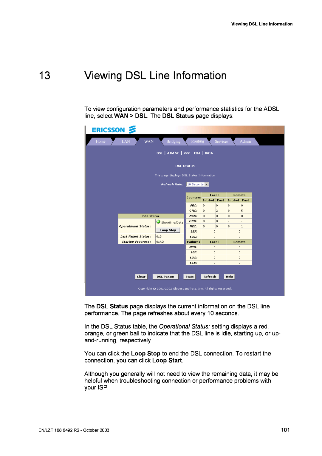 Garmin HM210DP/DI manual Viewing DSL Line Information 