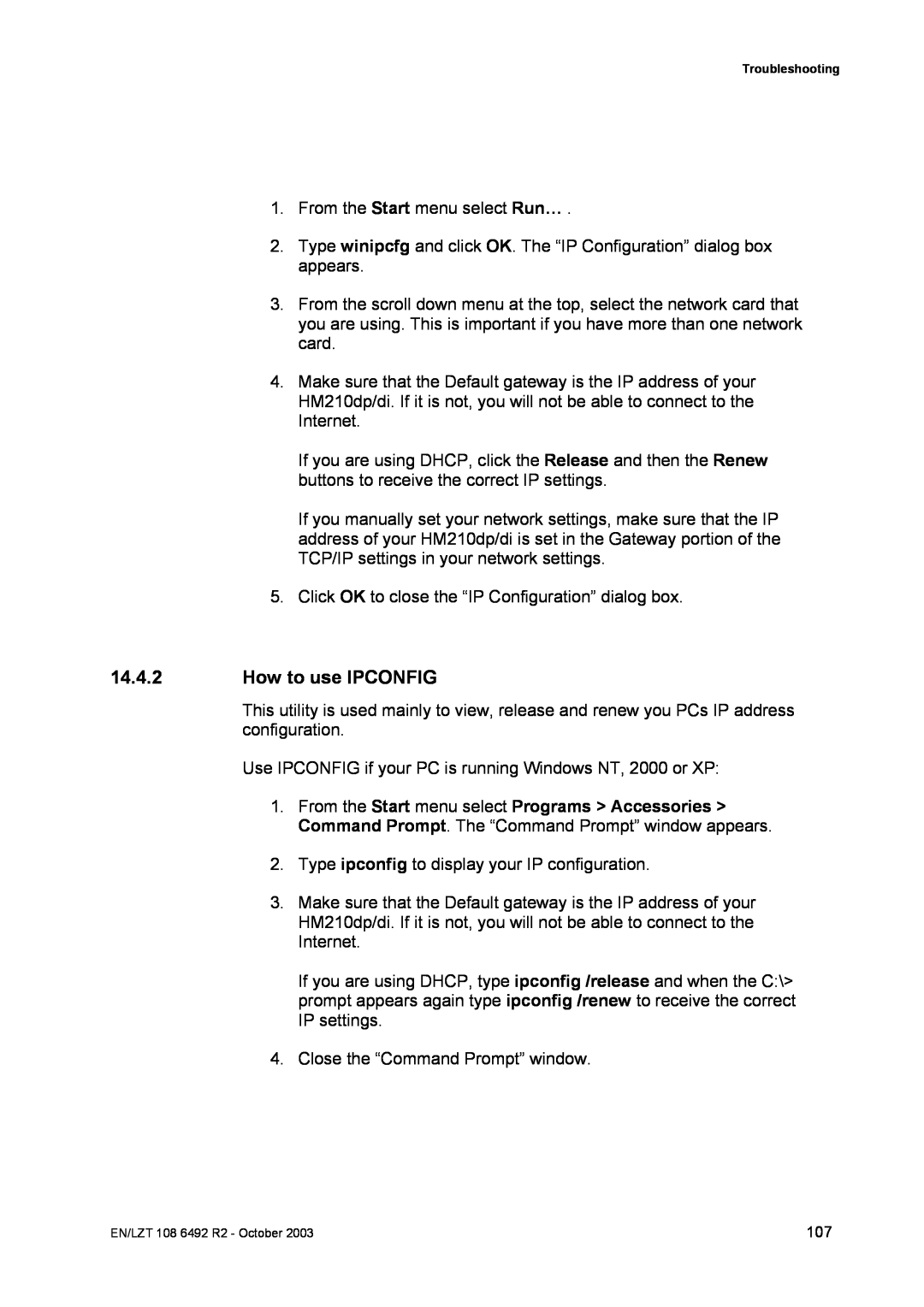 Garmin HM210DP/DI manual How to use IPCONFIG 